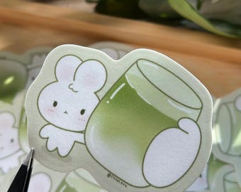 Matcha Bunny Sticker – Kawaii Bunny Vinyl Sticker | Matcha Green Tea Sticker | Cute Tea Lover Gift | Cozy Aesthetic Sticker
