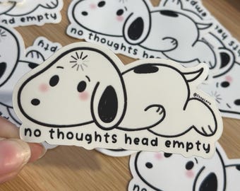 No Thoughts Head Empty Beagle Sticker | Cozy Cartoon Dog Decal | Snoopy inspired Cute Laptop & Water Bottle Sticker