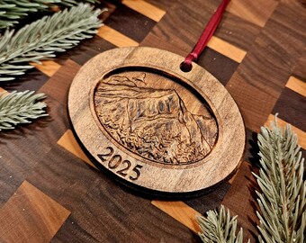 Personalized Dark Stained Carved Wilderness Christmas Ornament | Personalized for the 2025 Holiday Season