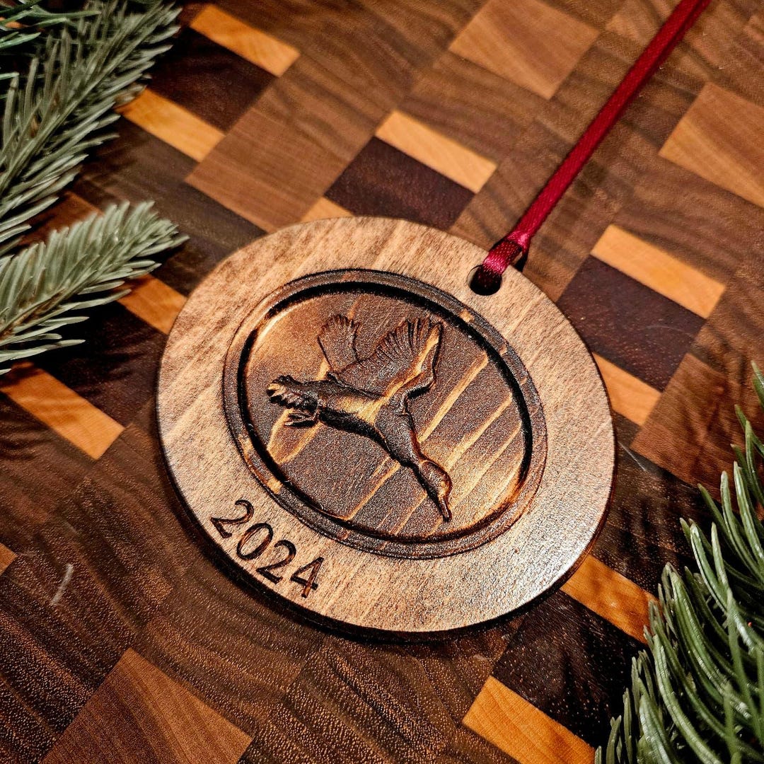 Dark Stained Carved Duck 2024 Christmas Ornament Holiday Season