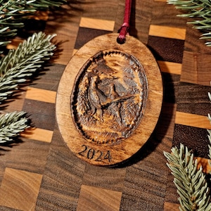 Dark Stained Carved Pheasant 2025 Christmas Ornament | Holiday Season Ornament