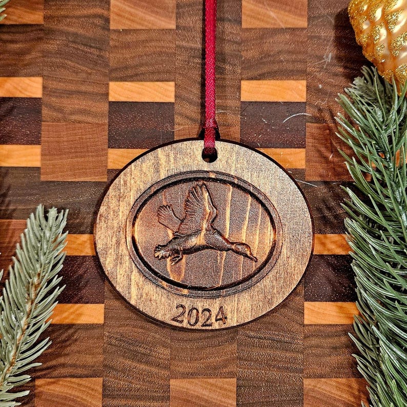 Dark Stained Carved Duck 2024 Christmas Ornament Holiday Season