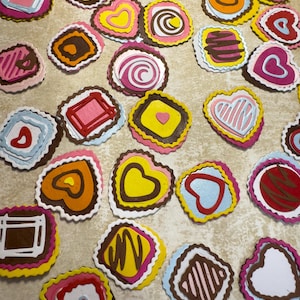 Chocolats de la Saint-Valentin, 20 pièces, découpes collées uniques pour cartes faites main et scrapbooking, papier cartonné 120-300 g/m² en rose, jaune, marron