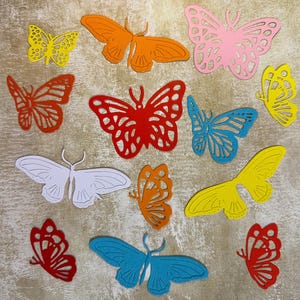 Papillons découpés, lot de 10 pièces dans 5 styles, couleurs aléatoires, cartes faites main et scrapbooking, papier cartonné 300 g