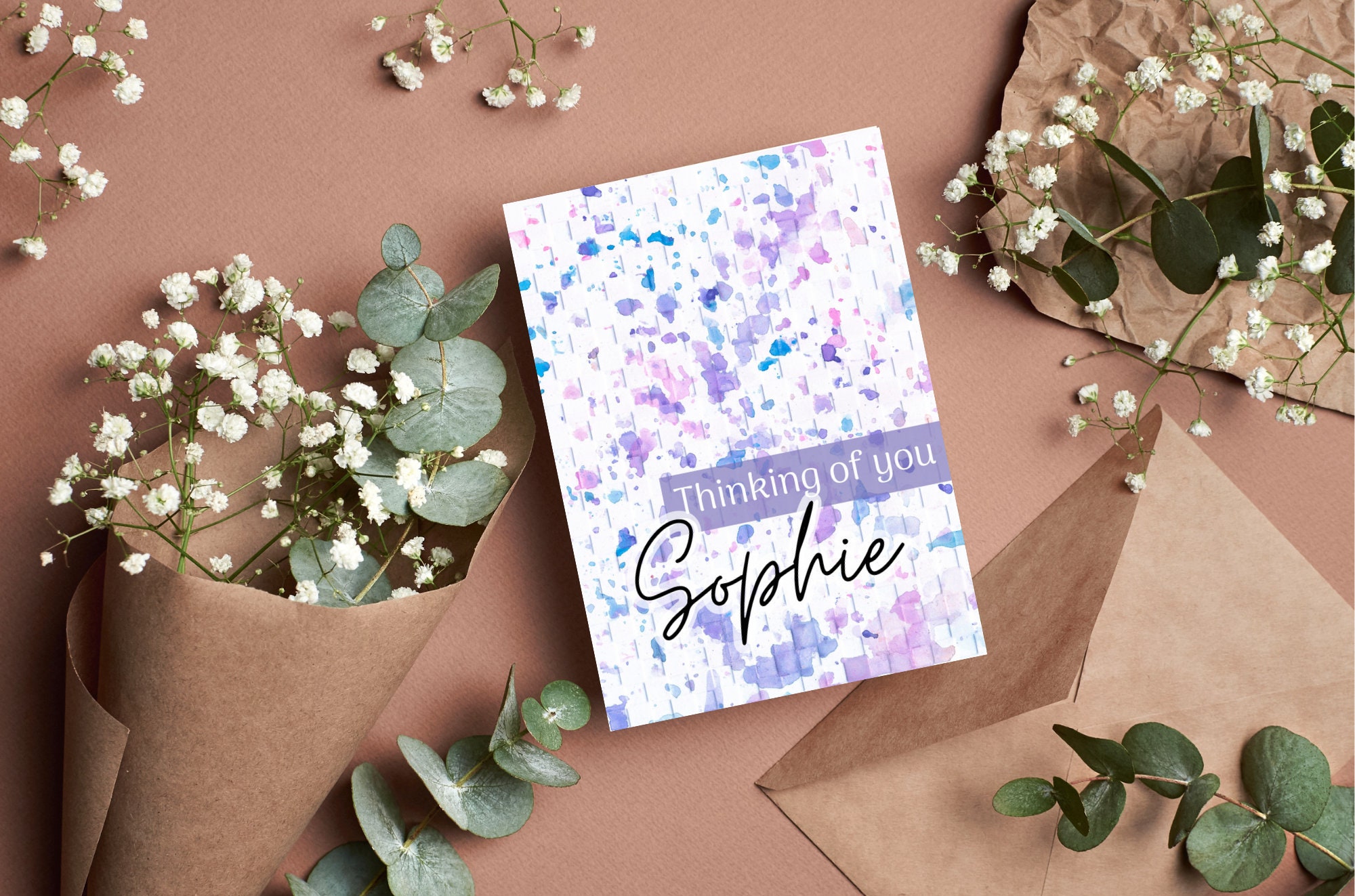 Personalized Printable Greeting Card for Her Thinking of You Blue and ...