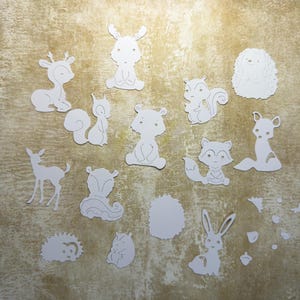 Animaux de la forêt découpés (cerf, orignal, écureuil, hérisson, lapin, mouffette, ours, renard) pour cartes faites main et scrapbooking, papier cartonné 300 g