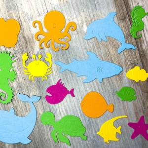 Niedliche Meerestiere (Fisch, Wal, Delfin, Qualle, Oktopus, Seepferdchen, Seestern, Schildkröte, Krabbe) für handgemachte Karten und scrapbook, 300 g/m²