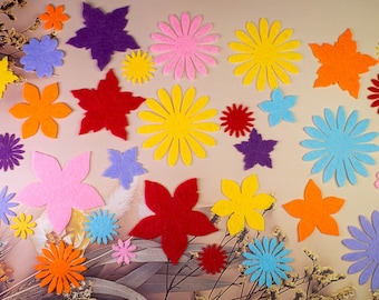 20 flower die cut shapes from felt in a variety of colours for DIY card making and handmade fun projects