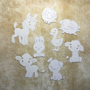Lindos animais de fazenda cortados (cavalo, ganso, vacas) para cartões artesanais e scrapbook, cartolina de 300 g/m²