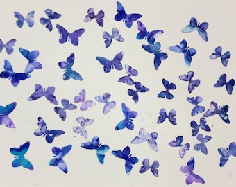 Blue butterfly die cuts 20pc set, two sizes; made of acetate coloured with alcohol ink, translucent and shiny; for paper crafting and cards