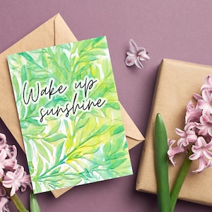 Tarjeta de felicitación imprimible para un amigo / Despierta con sol / Tarjeta con flores y vegetación / Descarga digital 5x7