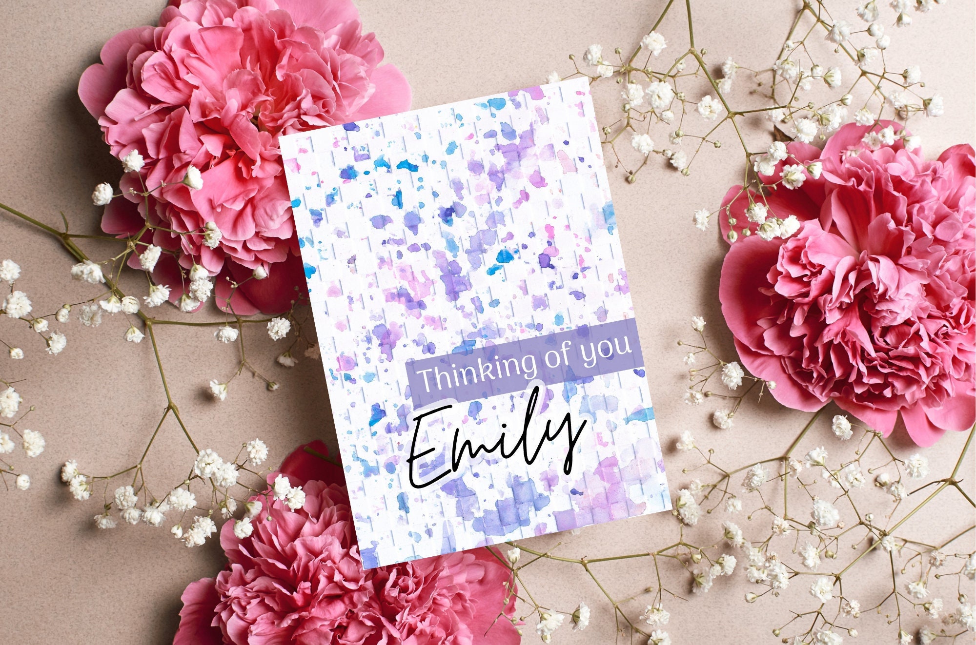 Personalized Printable Greeting Card for Her Thinking of You Blue and ...