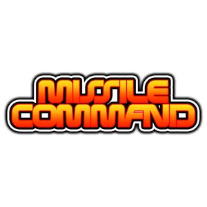 May include: A retro-style graphic with the words "MISSILE COMMAND" in bold, orange letters with a black outline and white border. The text is set against a plain white background, evoking a classic arcade game aesthetic.