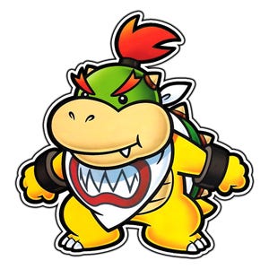 May include: A sticker featuring a cartoon character with yellow skin, a green head, and a red tuft of hair. The character wears a white bandana with a red-rimmed mouth and sharp teeth graphic, black wristbands, and a green shell with spikes.