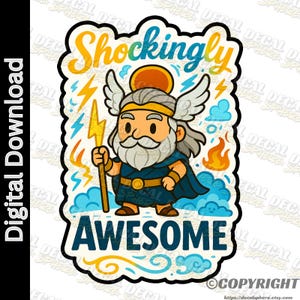 Zeus Shockingly Awesome | Funny Fun Pun PNG, Sticker Clipart, Printable Die-Cut, Digital Download, Cricut Silhouette
