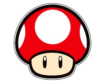 Red Mushroom Power Up 2D Retro Waterproof Vinyl Sticker Decal Die-Cut