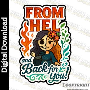 Helna From Hel And Back For You! | Funny Fun Pun PNG, Sticker Clipart, Printable Die-Cut, Digital Download, Cricut Silhouette