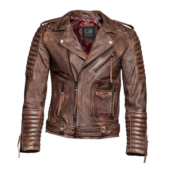 Men's Tan Brown Genuine Leather Biker Motorcycle Jacket - Etsy