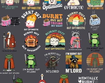 Pakiet 20+ wypalonych, ale próbujących PNG, Zdrowie psychiczne PNG, Projektowanie gadżetów