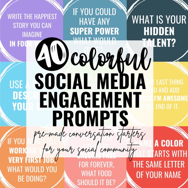 40 Social Media Conversation Starter Images, Group and Business Page Done for you Engagement Prompts Sized for Facebook and Instagram