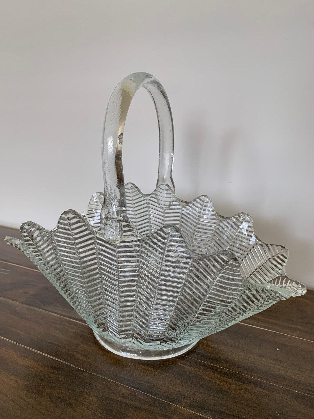 L.E. Smith Glass Feather Basket With Handle Etsy