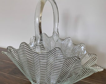 L.E. Smith Glass Feather Basket with Handle