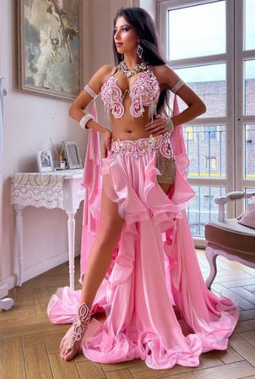 ABDC035 Baby Pink Belly Dance Costumes Set Outfit With Etsy