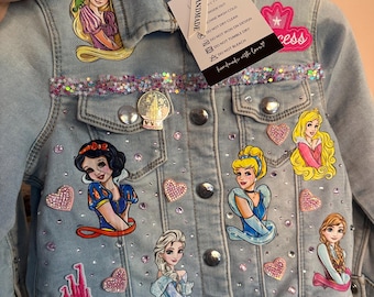Veste en jean Princesse Disney personnalisée | toutes les tailles | n'importe quel nom