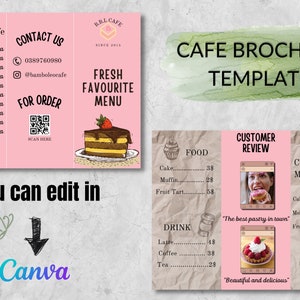 Trifold Brochure Editable, Cafe Brochure, Editable Canva Template, Brochure Template, Edit Canva Template, Brochure Template, Food Template
