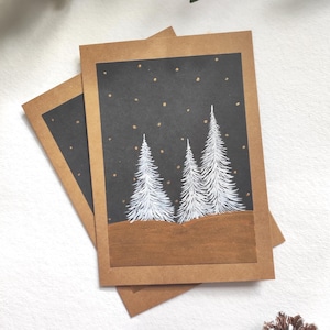 Hand-painted card | Handmade | Christmas | Seasons greeting | | Original artwork | Winter scene | White trees