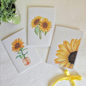 Set di 3/6 biglietti dipinti a mano / Biglietti d'auguri / Fiori / Girasoli / Bigliettini / Fatti a mano / Pittura ad acquerello / Opera d'arte