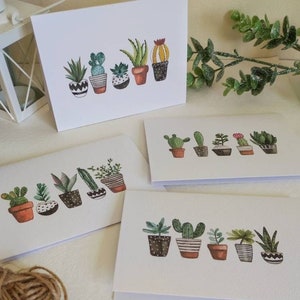 Jeu de 4/8 cartes peintes à la main | Cactus | Plantes | Cartes de voeux | Merci | Plantes succulentes | Fait main | Aquarelle | Oeuvre d'art unique