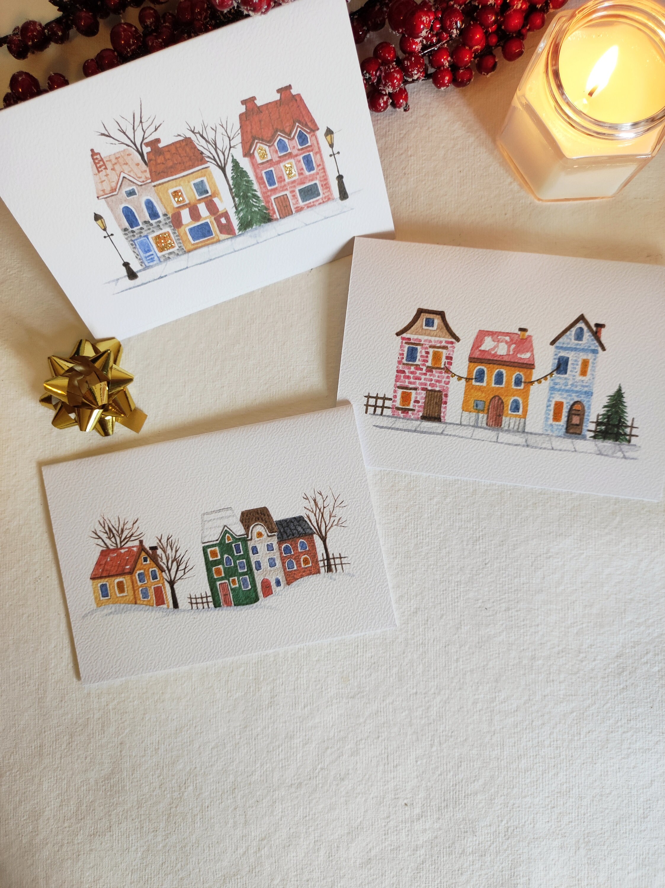 Set of 3|6 Hand Painted Christmas Cards | Note Cards | Greeting Cards ...