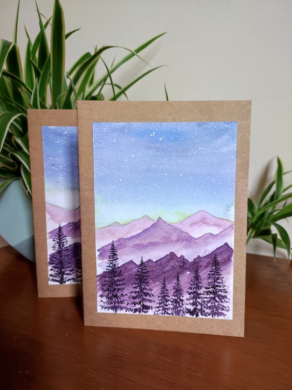 Hand Painted Mountain Landscape Greeting Card 