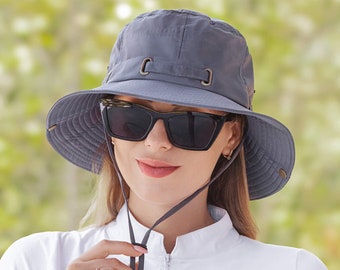 Women's UPF 50 Large Brim with Side Snap Fisherman Hat, Summer Spring Bucket Hat, Wide Brim Hat, Outdoor Hat, Fisherman Hiking Hat, Foldable