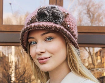 Häkelanleitung Cloche Hat Frauen, Warme Wintermütze für Frauen, Herbst Frühling Cloche Beanie, Strickmützen, Blumenmütze Frau, Geschenk für Sie