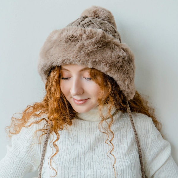 Bonnets en coton et cachemire pour femmes, Bonnet à pompon, Bonnet en coton pour femme, Bonnet d'hiver pour femme, Chapeaux d'hiver pour femme, Cadeau pour elle, Bonnet doublé en polaire