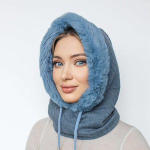 Women Coral Fleece 3-in-1 Winter Hooded Hat and Scarf, Hat for Women, Female Winter Hat, Women Winter Hats, Gift for Her, Hat Scarf Set