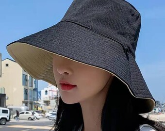 Women Solid Colored Foldable Wide Brim Hat, Reversible Bucket Hat Women, Large Hat For Women, Summer Floppy Hat, Flat Brim Hat, Gift for Her