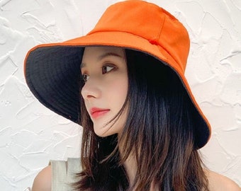 Women Solid Colored Foldable Wide Brim Hat, Reversible Bucket Hat Women, Large Hat For Women, Summer Floppy Hat, Flat Brim Hat, Gift for Her