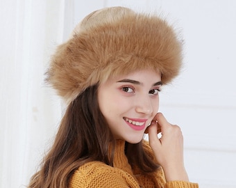 Chapeau d'hiver russe en daim épais et fausse fourrure pour femme, chapeau en fausse fourrure pour femme, chapeau chaud, chapeau de fourrure pour femme, extérieur, cadeau pour elle inactive