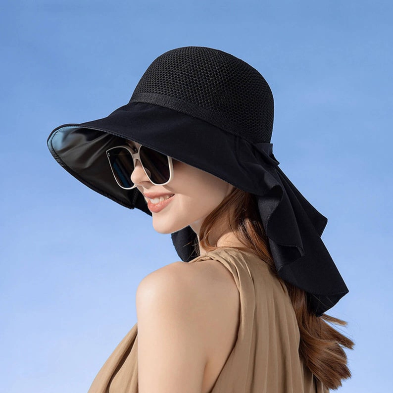 Breiter Krempe Stilvoller Hut mit Ohr-Hals-Klappe, UPF50 Sonnenschutz, Atmungsaktiver Hut, Outdoor-Hut, Sommerhut, Sonnenhut für Frauen, Nackenschutz Bild 4