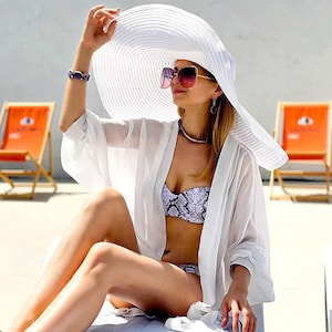 Chapeau de soleil à bord extra large pour femme, chapeau de soleil surdimensionné UPF 50, bord repliable, chapeau de disquette géant, chapeau de soleil en paille extra large, chapeau de plage, chapeau de soleil White