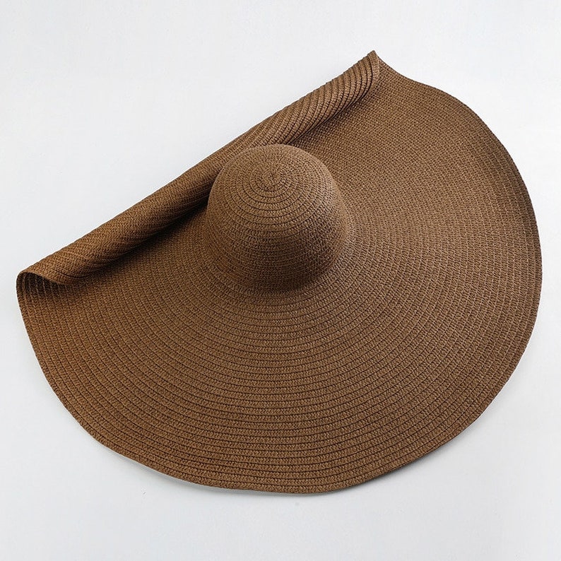 Chapeau de soleil à bord extra large pour femme, chapeau de soleil surdimensionné UPF 50, bord repliable, chapeau de disquette géant, chapeau de soleil en paille extra large, chapeau de plage, chapeau de soleil Brown