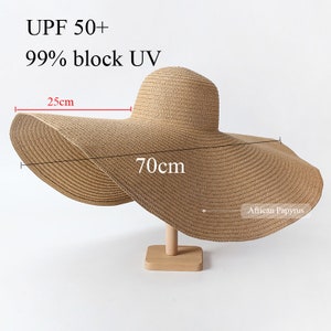 Chapeau de soleil à bord extra large pour femme, chapeau de soleil surdimensionné UPF 50, bord repliable, chapeau de disquette géant, chapeau de soleil en paille extra large, chapeau de plage, chapeau de soleil image 10