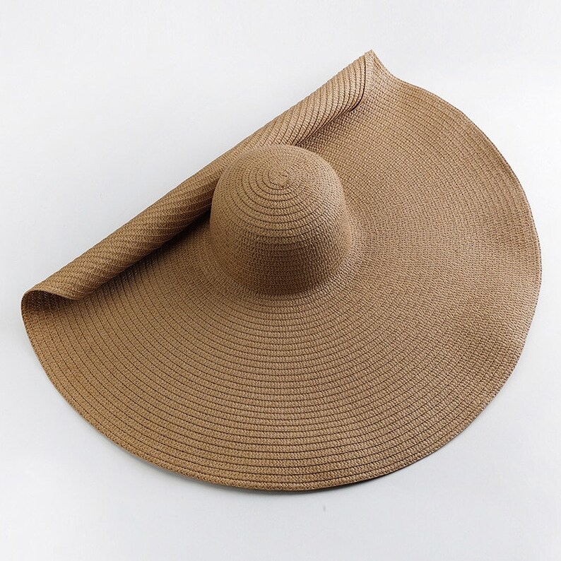 Chapeau de soleil à bord extra large pour femme, chapeau de soleil surdimensionné UPF 50, bord repliable, chapeau de disquette géant, chapeau de soleil en paille extra large, chapeau de plage, chapeau de soleil Khaki