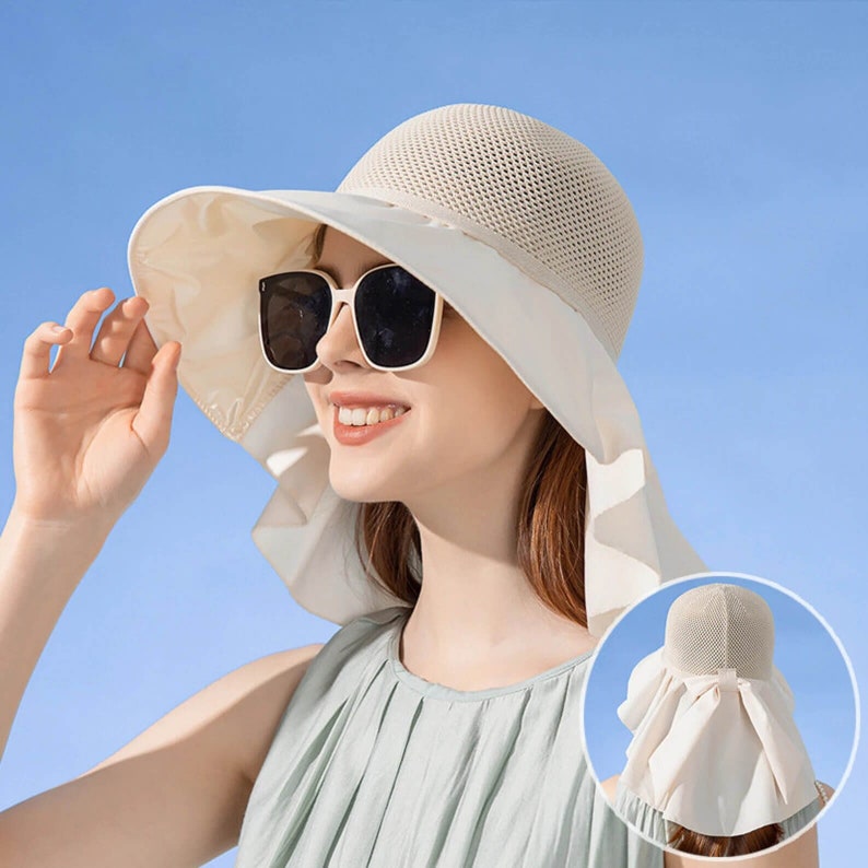 Breiter Krempe Stilvoller Hut mit Ohr-Hals-Klappe, UPF50 Sonnenschutz, Atmungsaktiver Hut, Outdoor-Hut, Sommerhut, Sonnenhut für Frauen, Nackenschutz Bild 3