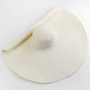 Cappello da sole a tesa extra larga da donna, cappello da sole sovradimensionato UPF 50 con tesa ripiegabile, cappello floscio gigante, cappello da sole in paglia extra large, cappello da spiaggia, cappello da sole Milk White