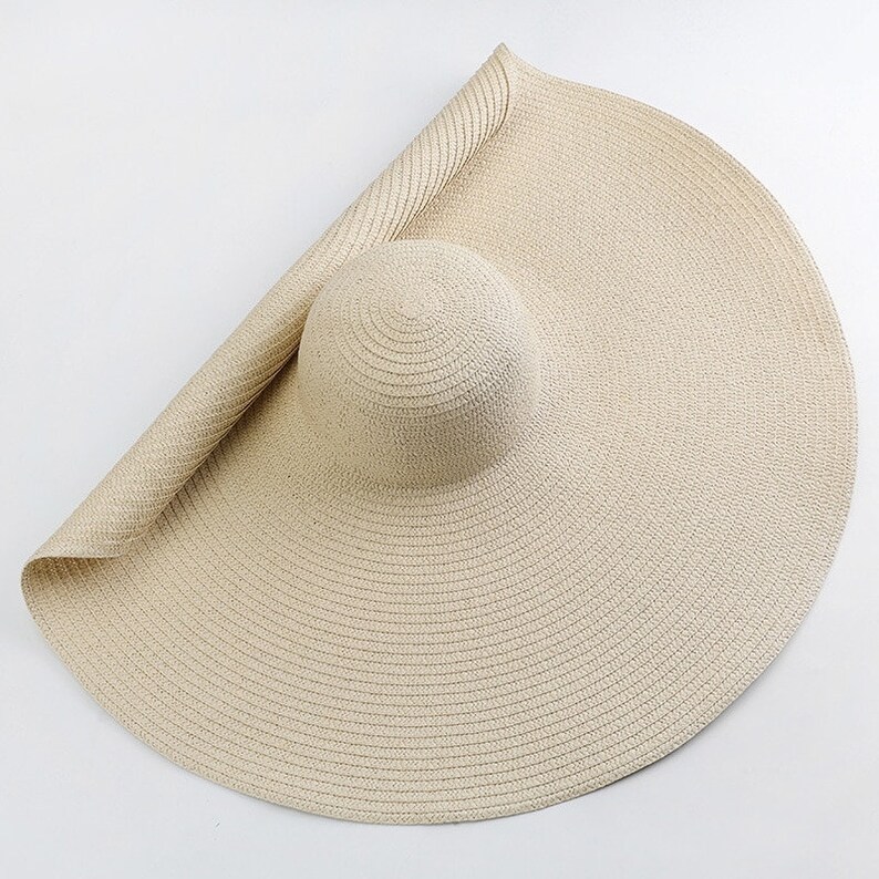 Cappello da sole a tesa extra larga da donna, cappello da sole sovradimensionato UPF 50 con tesa ripiegabile, cappello floscio gigante, cappello da sole in paglia extra large, cappello da spiaggia, cappello da sole Beige