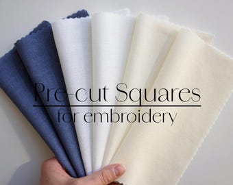 Pre-cut Squares for embroidery, cotton linen fabric Sample Pack, linen fabric for hand embroidery, fabric bundle, basic embroidery supplies